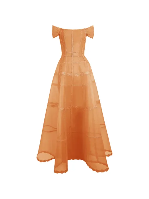 Gemy Maalouf off-shoulder lace-trim dress Orange EDSS231828LD
