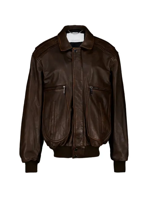 Rabanne quilted-shoulder leather jacket Brown 26EFOW075VA0045