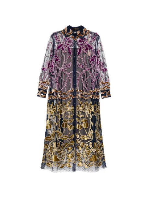 Biyan velvet-embroidered dot tulle shirt dress Blue DBSS26013