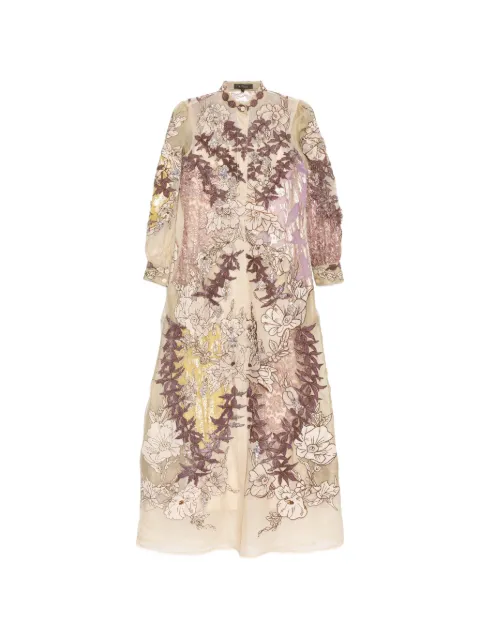 Biyan velvet-embroidered chiffon shirt dress Neutrals DBSS26026