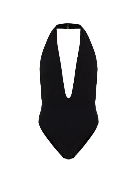Balmain monogram-jacquard halterneck swimsuit Black BKBKD2200001