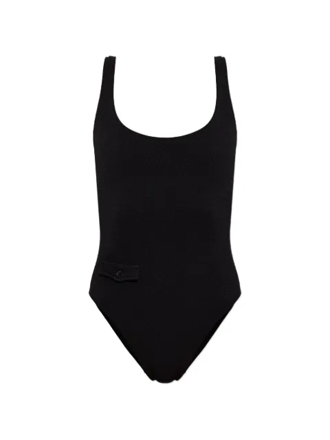 MM6 Maison Margiela button-detail textured swimsuit Black MXBGA0120