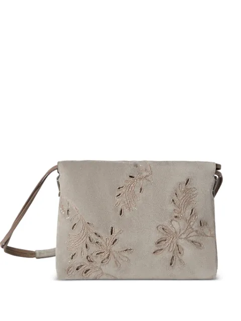 Brunello Cucinelli pouch bag in suede with dazzling broderie anglaise and monili Neutrals MBGGD2808PC5859
