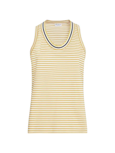 Brunello Cucinelli striped cotton jersey top with precious neckline Yellow MPL29HI910C7033