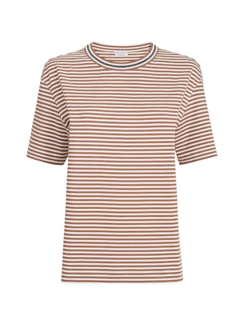 Brunello Cucinelli striped cotton jersey t-shirt with precious neckline Brown MPL29HI900C7031