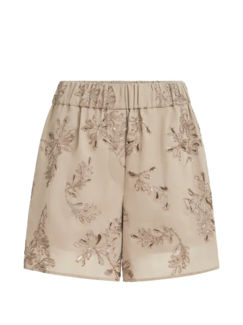 Brunello Cucinelli cotton organza shorts with dazzling broderie anglaise Neutrals MPF91P9251C8690