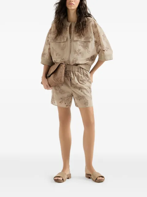Brunello Cucinelli cotton organza outerwear jacket with dazzling broderie anglaise Neutrals MPF91FK606C8690