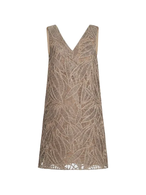 Brunello Cucinelli linen and cotton dazzling cacao leaves embroidery mini dress Brown MP156A5497C7906