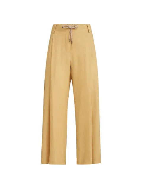 Brunello Cucinelli linen trousers with drawstring and monili Yellow MP698EL189C9741