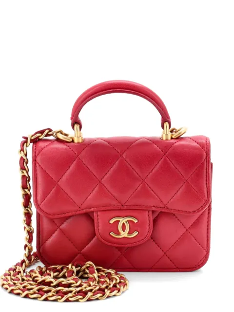 CHANEL Pre-Owned Top Handle Flap Coin Purse with Chain Quilted Lambskin crossbody bag Red LU9B2DQ91M1VRUWR
