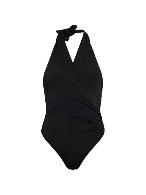 Balmain glitter-trim wrap-style swimsuit Black BKBUH2460001