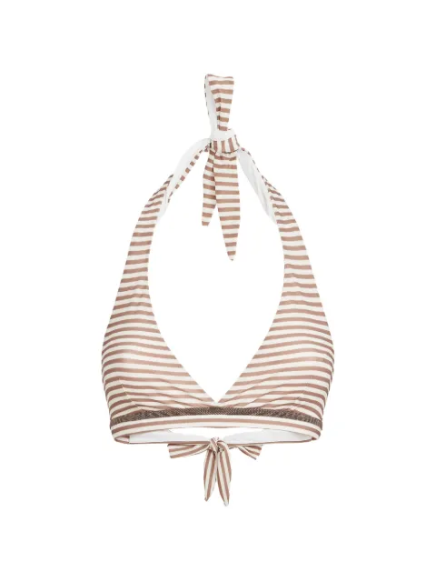 Brunello Cucinelli striped techno jersey bikini top with precious trim Neutrals MP953VS479C002