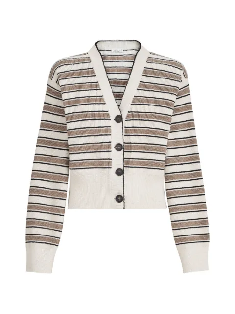 Brunello Cucinelli cotton cardigan with sparkling stripes Neutrals MAZ263806PCVL86