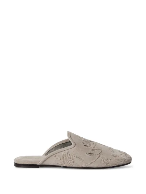 Brunello Cucinelli suede mules with dazzling broderie anglaise Grey MZSFC3286PC5859