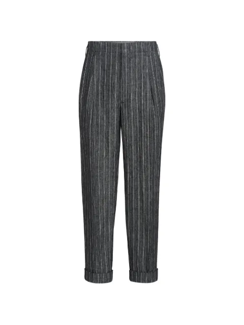 Brunello Cucinelli linen chalk stripe chevron trousers with double pleats Grey MH542L00NPC001