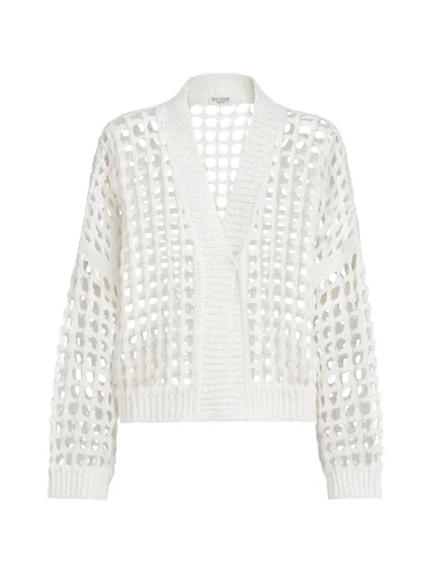 Brunello Cucinelli jute and cotton net cardigan White M3Y373406PC159