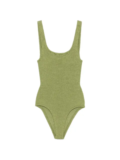 Hunza G crinkle-effect square-neck swimsuit Green COVERAGESQUARENECKSWIM