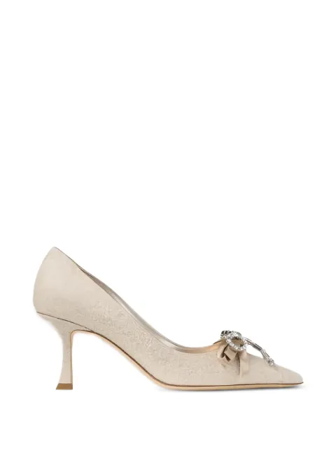 Jimmy Choo Auria crystal-embellished bow-detail heeled pumps Gold AURIA75HGQGOLDCRYSTAL