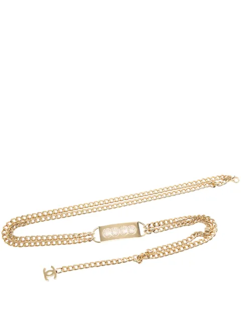 CHANEL Pre-Owned 2002 Gold Plated Strass Coco Plaque Double Chain belt Gold 7WMNSGLIL9GR6XGA