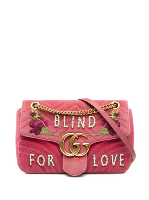 Gucci Pre-Owned 2016-2025 Large GG Marmont Matelasse Velvet Embroidered Blind For Love shoulder bag Pink Y5CO4U4VUFEFXGYJ