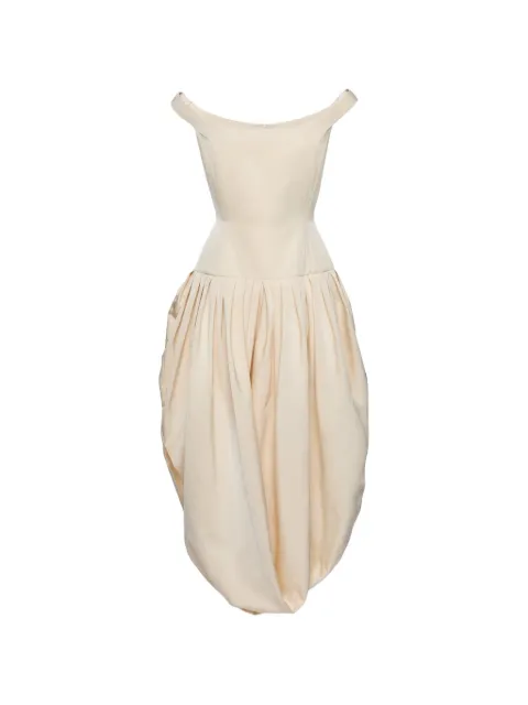 Magda Butrym off-shoulder bubble-skirt draped dress Neutrals 268426