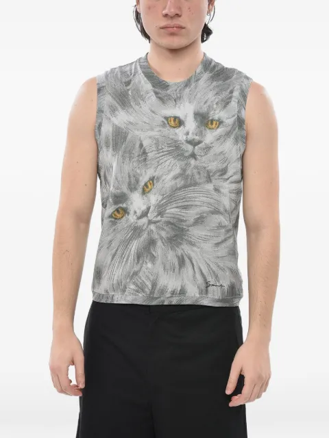 Givenchy cat-print cotton tank top Grey BM71LN3YNP960
