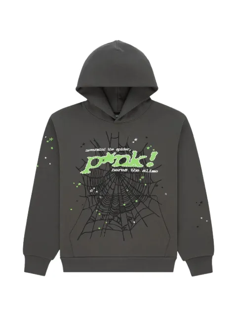 SP5DER Punk V2 spider-web hoodie Grey SP5DER406