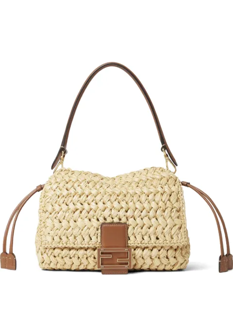 FENDI Mama Baguette woven-raffia shoulder bag Neutrals 8BR833AWQC