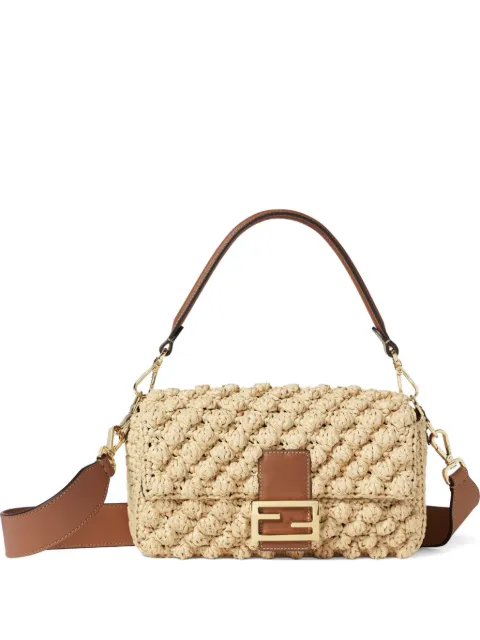 FENDI medium Baguette hazelnut-stitch raffia shoulder bag Neutrals 8BR600AWQ6