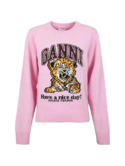 GANNI graphic-intarsia wool knitwear Pink A1070265