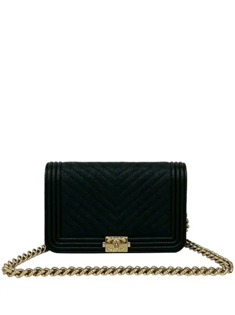 CHANEL Pre-Owned 2021 Chevron Caviar Boy Wallet on Chain crossbody bag Black 9GM2DQ29ZKTD5S2Y