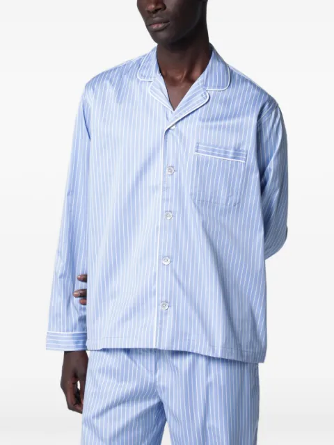 TEKLA striped long-sleeve pajama shirt Blue STSHIRTLS407CO