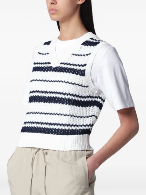 DUNST chunky-knit V-neck striped vest White UDSW6B130VI