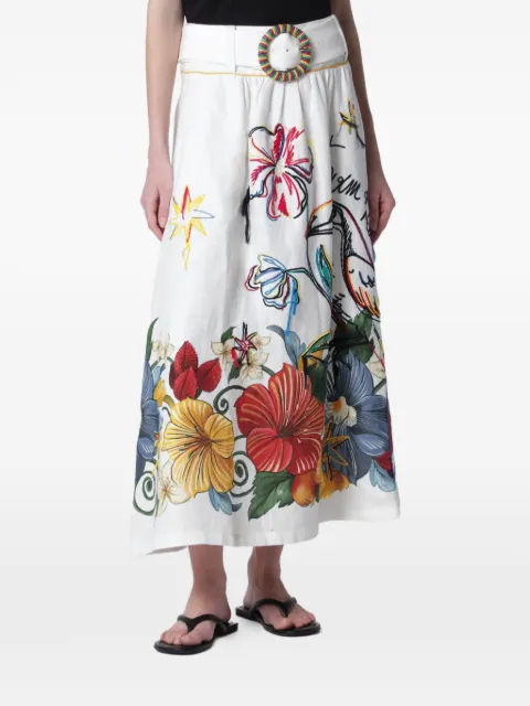 FARM Rio belted floral-print maxi skirt White 353729