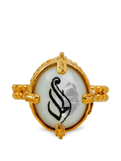 Gem Kingdom engraved-detail mother-of-pearl ring Gold 82678