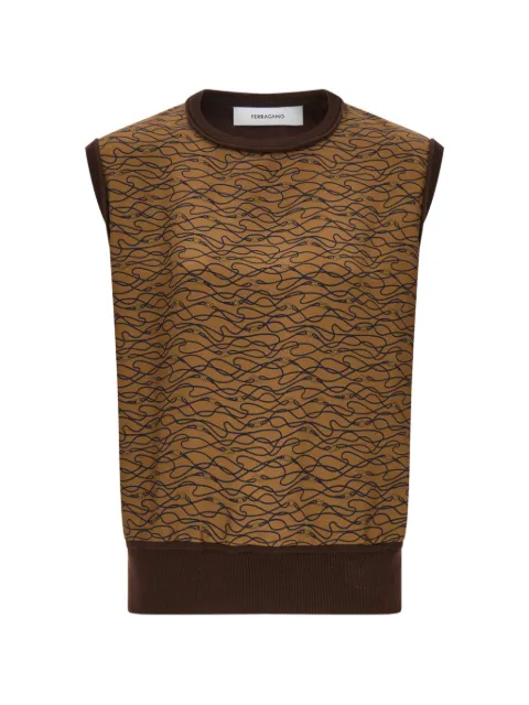 Ferragamo knitted top with silk panel detail Brown 796190