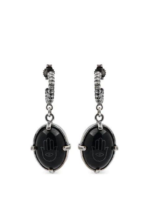 Gem Kingdom Hamsa-engraved onyx drop earrings Silver 82657