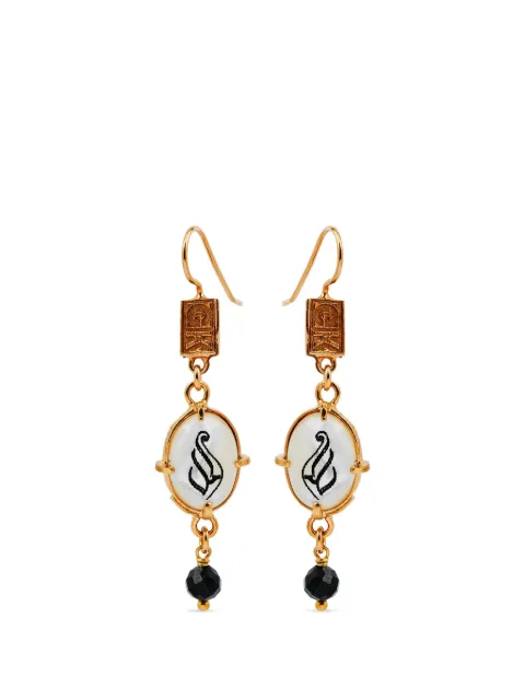 Gem Kingdom hope-engraved mother-of-pearl spinel earrings Gold 82664
