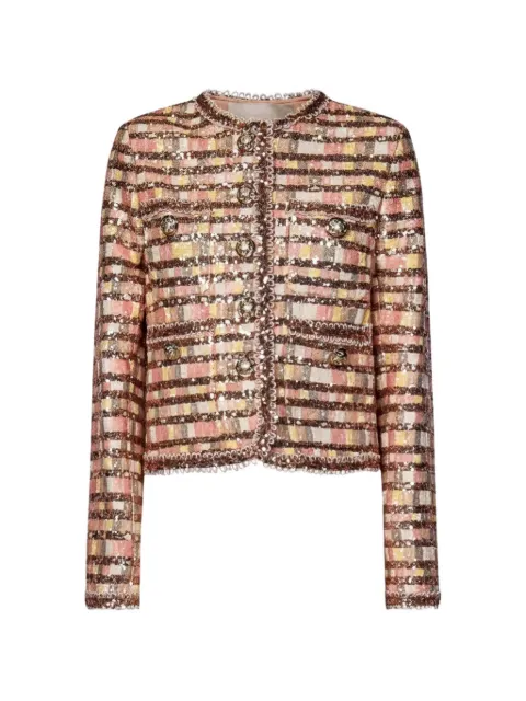 Elie Saab sequin-embellished tweed jacket Pink J0019