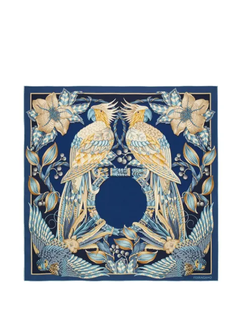 Ferragamo parrots-print silk scarf Blue 795116