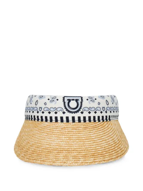 Ferragamo Arabesque-print straw visor Blue 796566