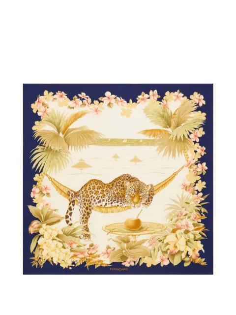 Ferragamo Jungle-print silk scarf Blue 795265