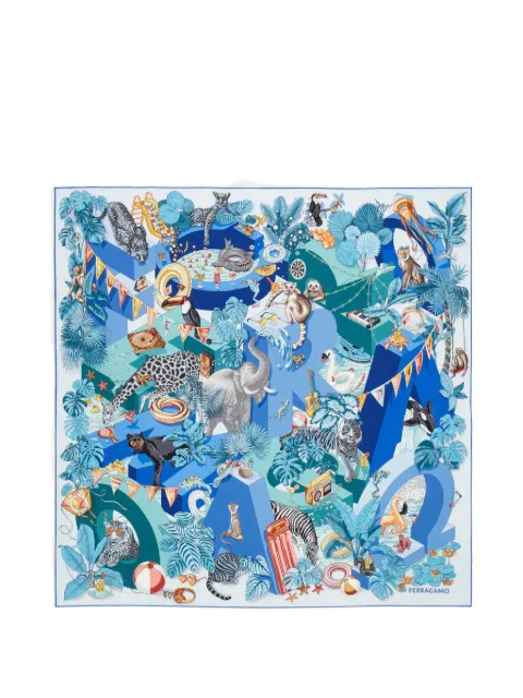 Ferragamo Jungle-Party print silk scarf Blue 795104
