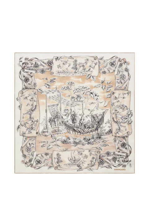 Ferragamo Voyage-print silk scarf Neutrals 795590