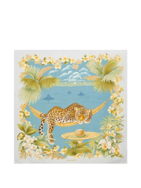 Ferragamo jungle-print silk scarf Blue 795267