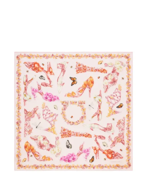 Ferragamo Eden shoes-print silk scarf Pink 795199