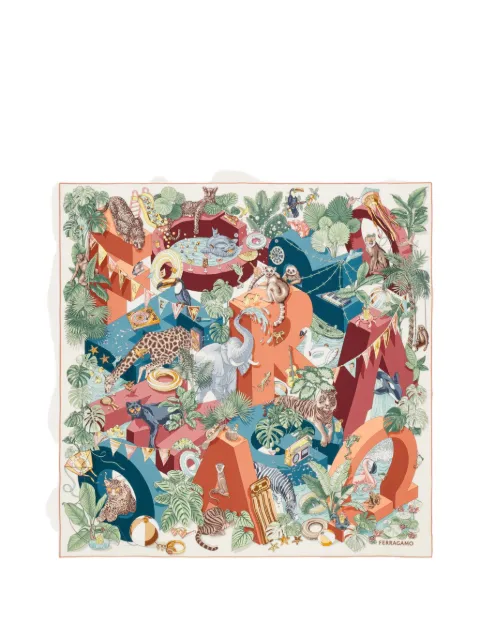 Ferragamo Jungle Party-print silk scarf Neutrals 795106