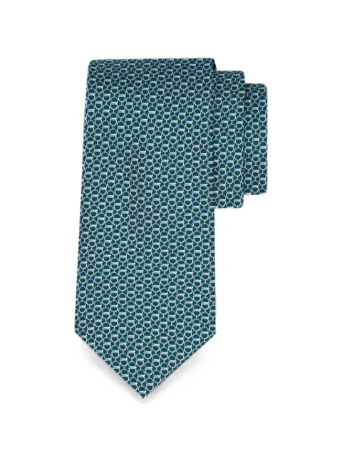 Ferragamo Gancini links print silk tie Green 794595