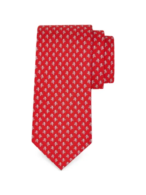Ferragamo mini fish print silk tie Red 794552