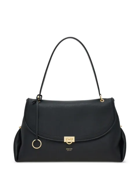 Ferragamo Gancini pebbled-leather shoulder bag Black 796250